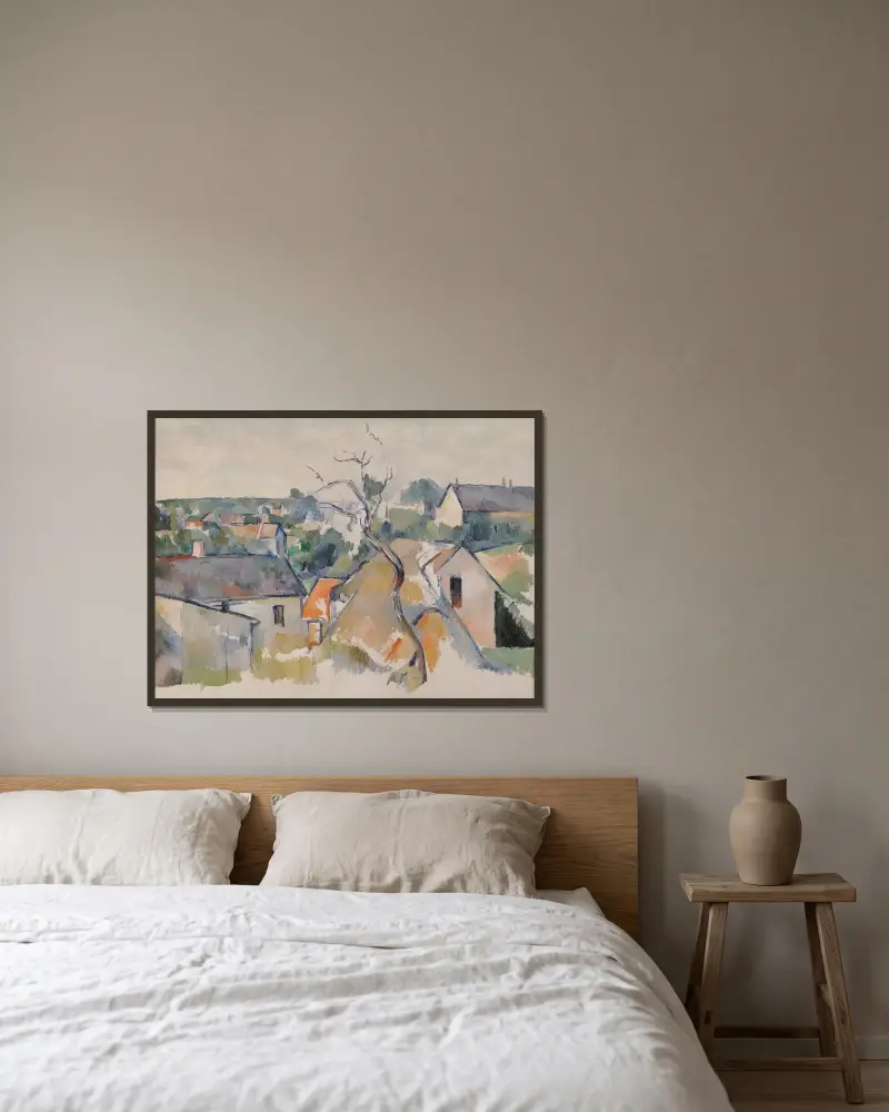 Die Dächer von Paul Cézanne gerahmt an einer Wand