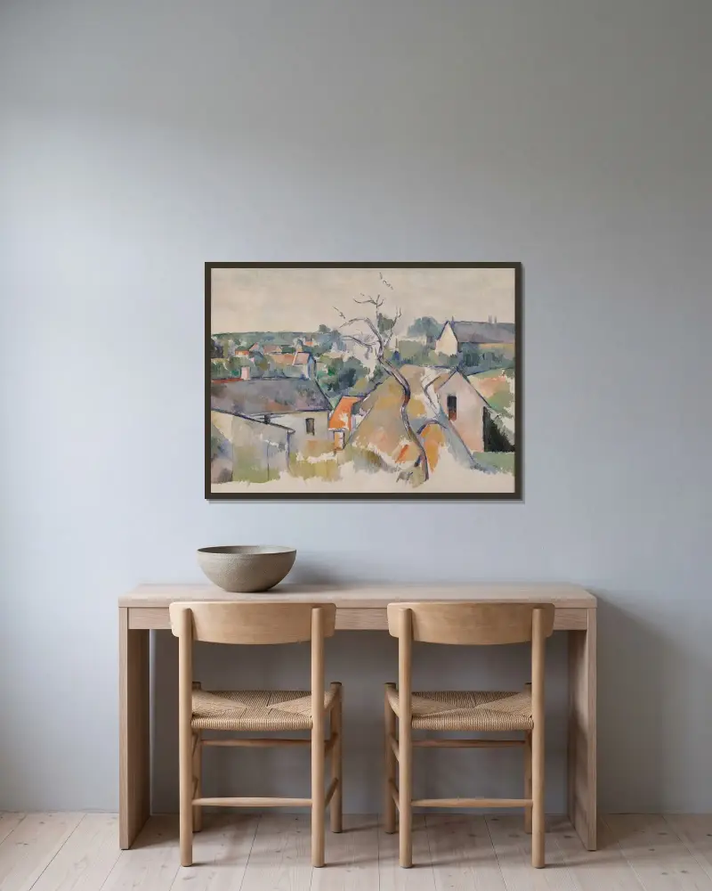 Die Dächer von Paul Cézanne gerahmt an einer Wand
