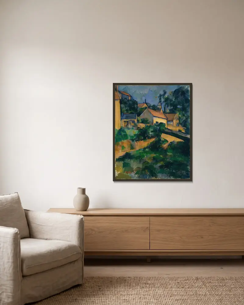 Wegkrümmung bei Montgeroult von Paul Cézanne gerahmt an einer Wand