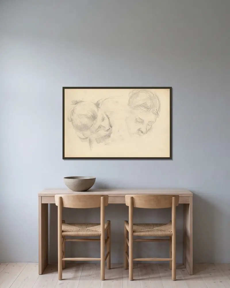 Två kvinnohuvuden av Paul Cézanne inramad på en vägg