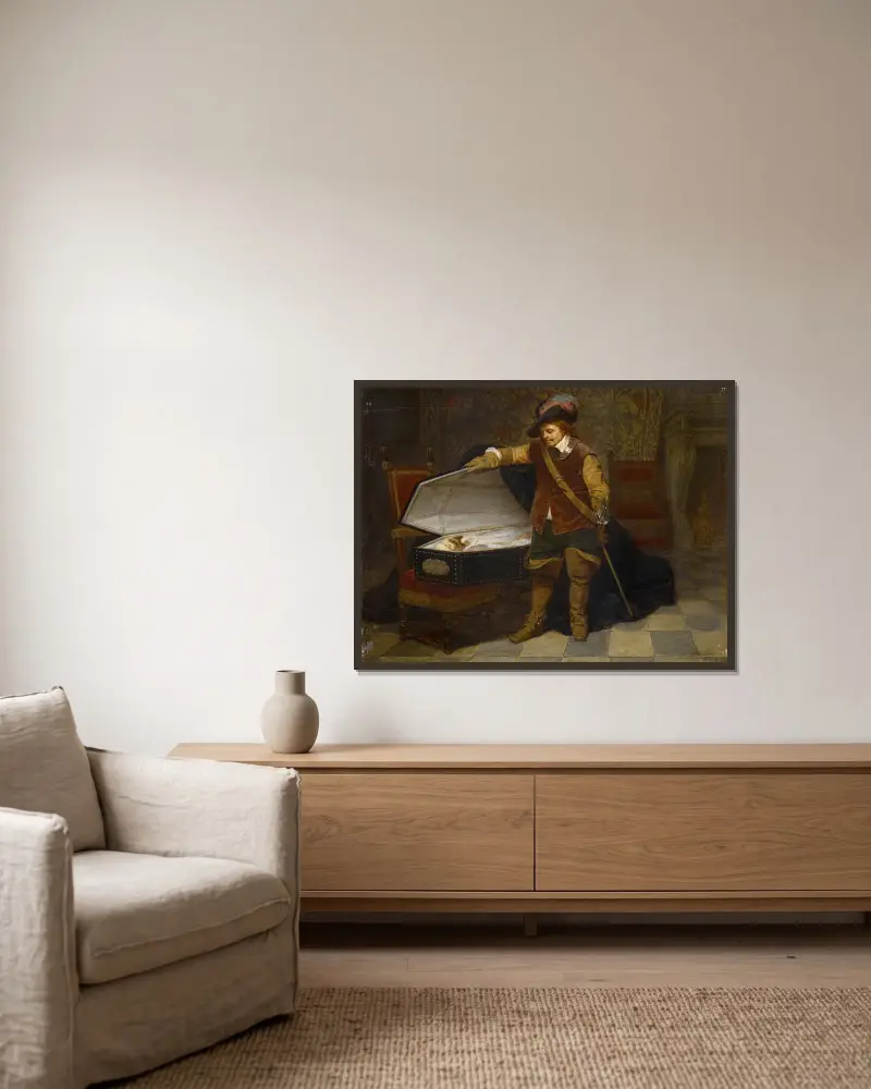 Cromwell And Charles I av Paul Delaroche inramad på en vägg