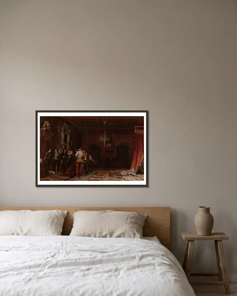 L’assassinat du duc de Guise au château de Blois en 1588 av Paul Delaroche inramad på en vägg