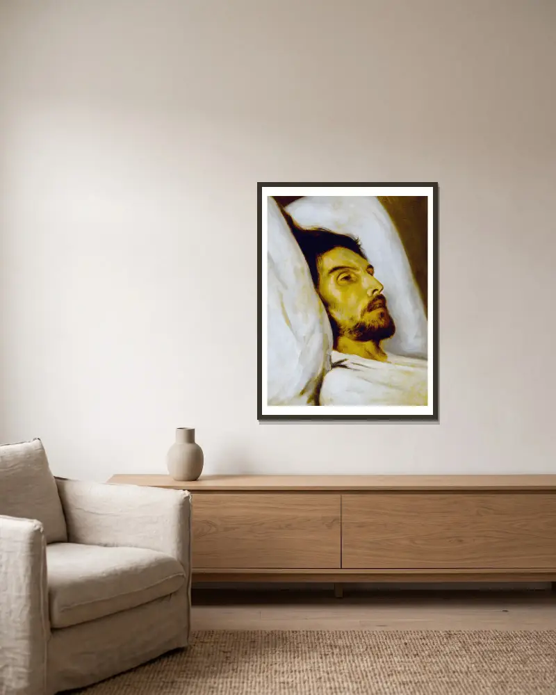 Porträtt av man på sin dödsbädd, tidigare kallat Armand Carrel av Paul Delaroche inramad på en vägg