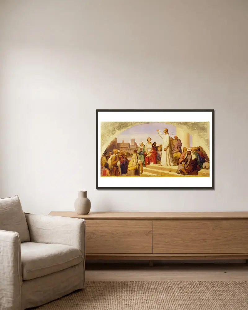 Die Bekehrung der heiligen Maria Magdalena von Paul Delaroche gerahmt an einer Wand