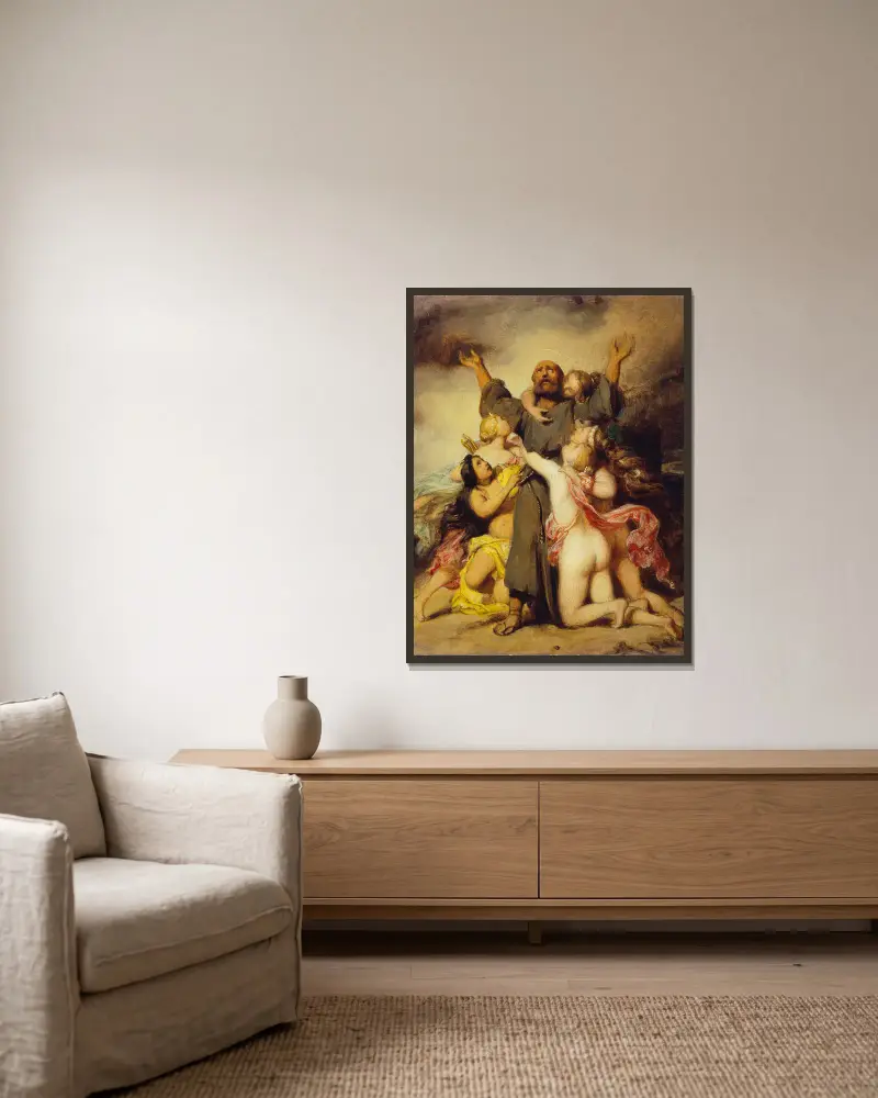 Den helige Antonius frestelse av Paul Delaroche inramad på en vägg