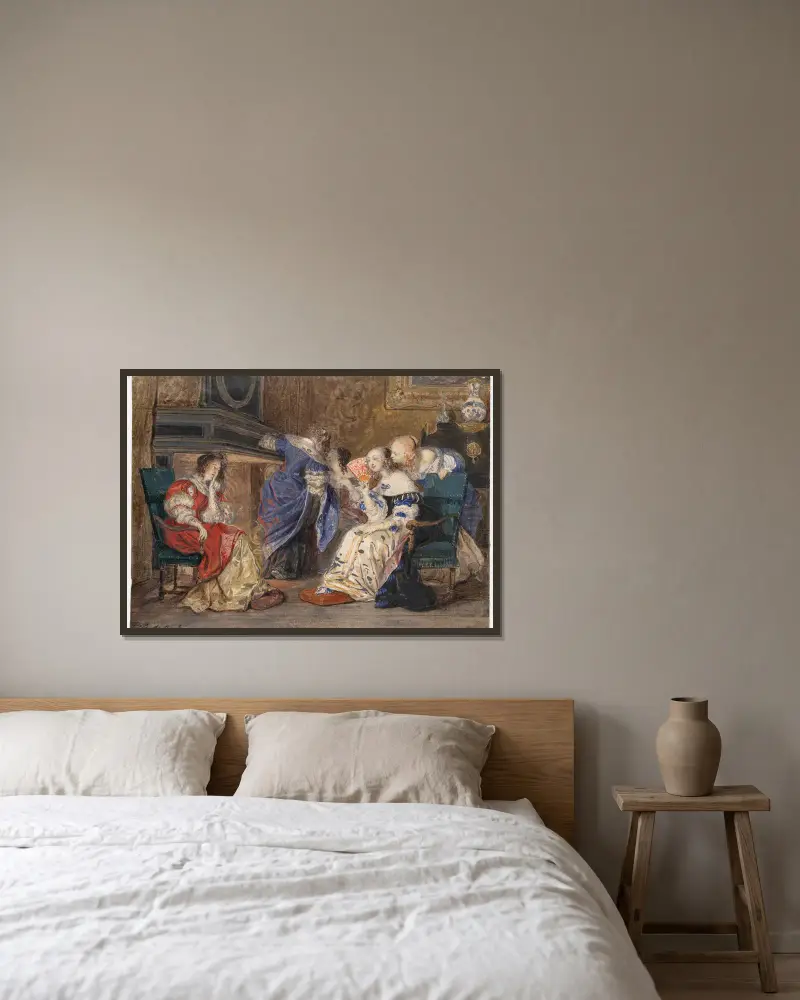 Kvinnor i en interiör av Paul Delaroche inramad på en vägg