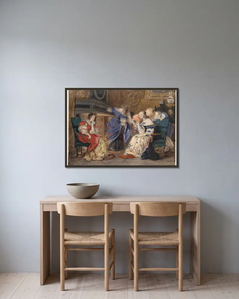 Kvinnor i en interiör av Paul Delaroche inramad på en vägg