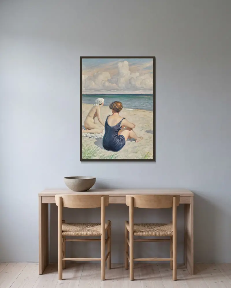 Badande på stranden, Falsterbo av Paul Fischer inramad på en vägg