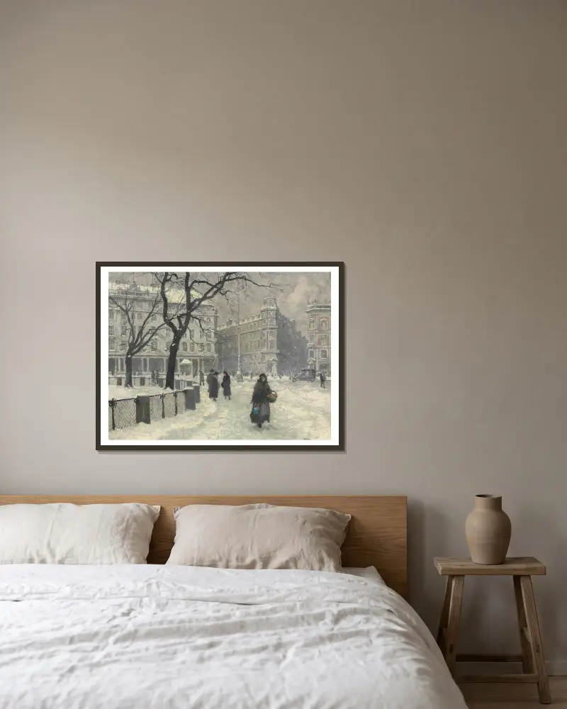 Kongens Nytorv, Köpenhamn i vinter av Paul Fischer inramad på en vägg
