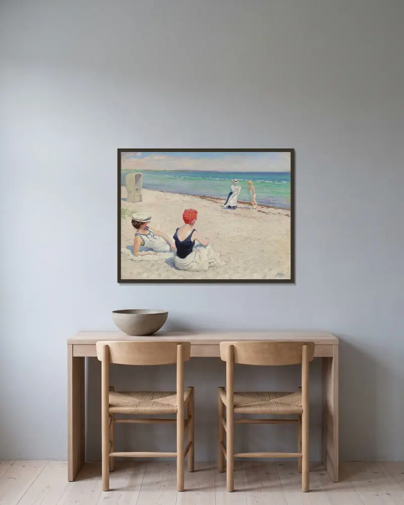 På stranden, Falsterbo av Paul Fischer inramad på en vägg