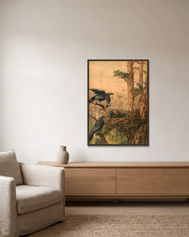 Krähen von Paul Flanderky gerahmt an einer Wand
