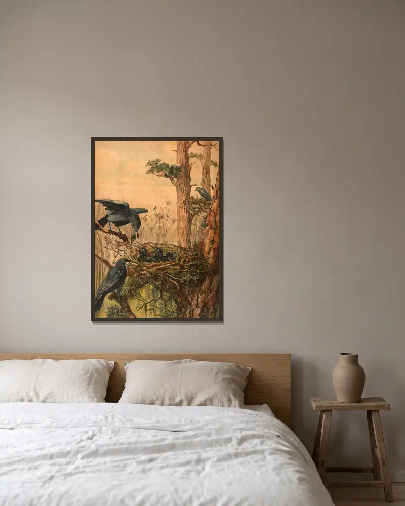 Krähen von Paul Flanderky gerahmt an einer Wand