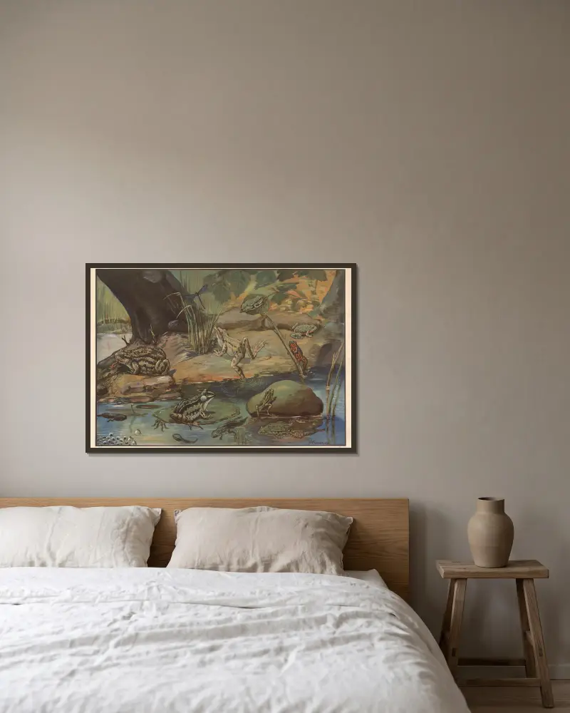 Frösche von Paul Flanderky gerahmt an einer Wand