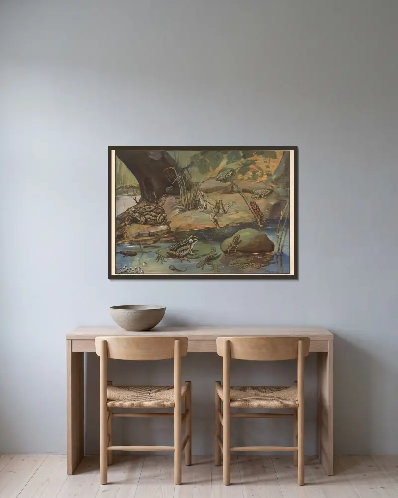 Frösche von Paul Flanderky gerahmt an einer Wand