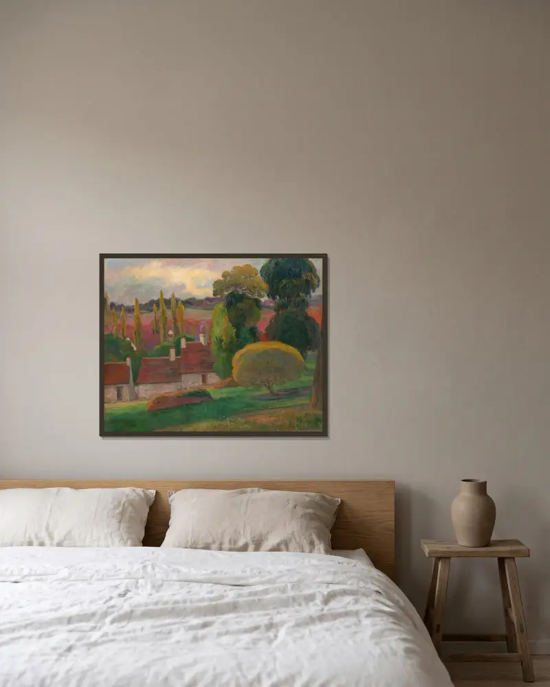 A Farm in Brittany av Paul Gauguin inramad på en vägg
