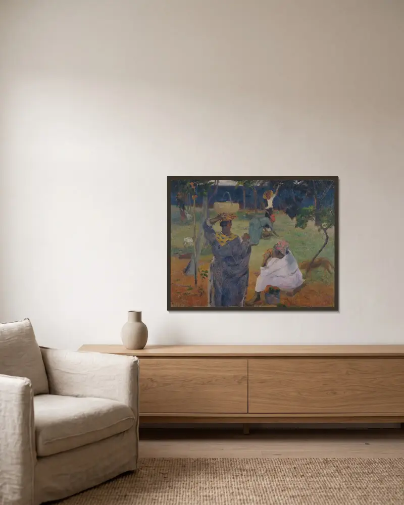 Unter den Mangobäumen auf Martinique von Paul Gauguin gerahmt an einer Wand