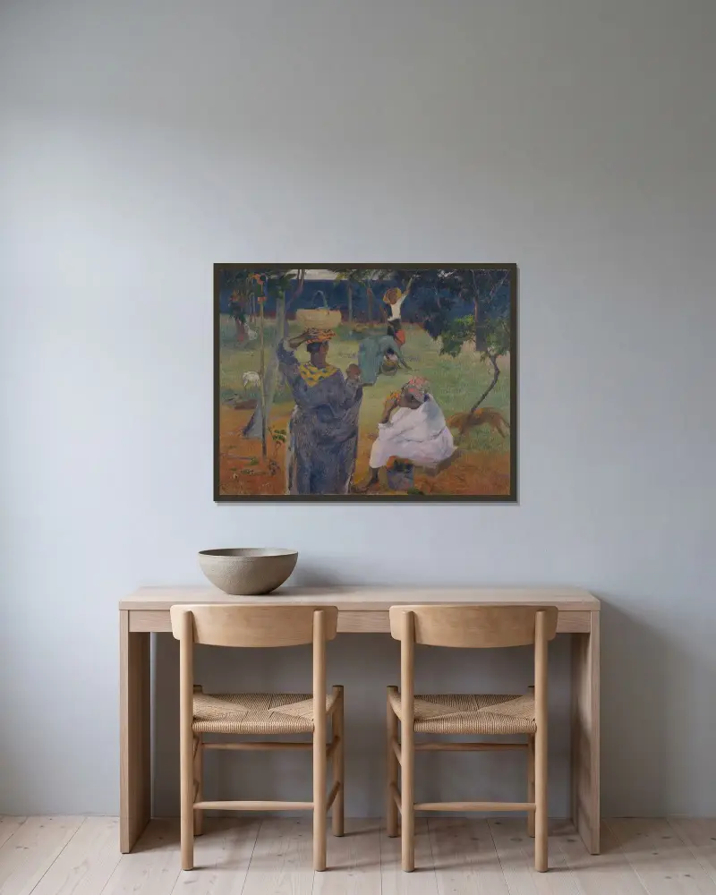 Unter den Mangobäumen auf Martinique von Paul Gauguin gerahmt an einer Wand