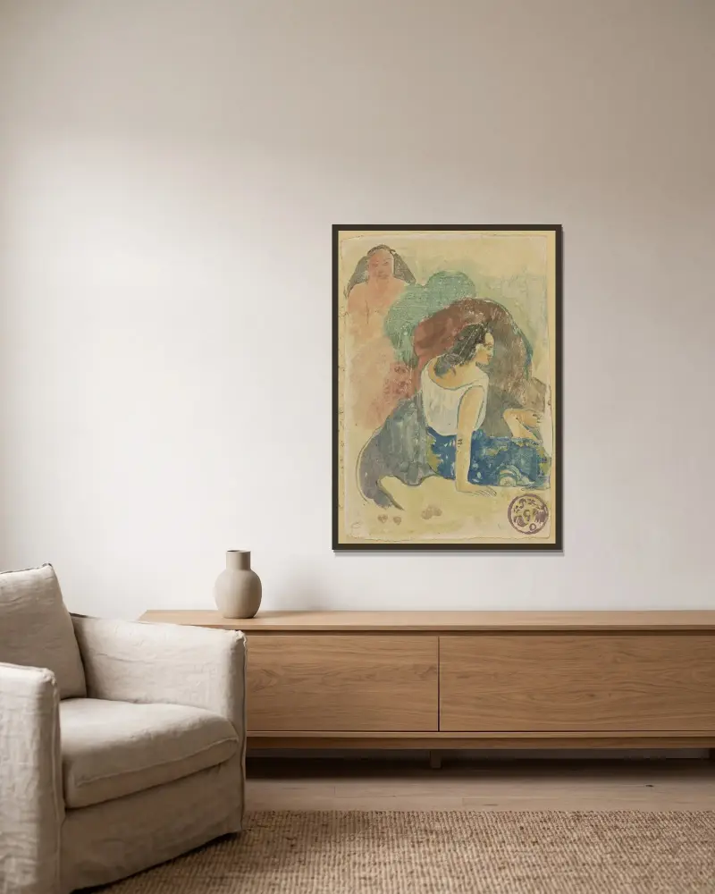 Arearea no Varua Ino (Djävulens ord) av Paul Gauguin inramad på en vägg