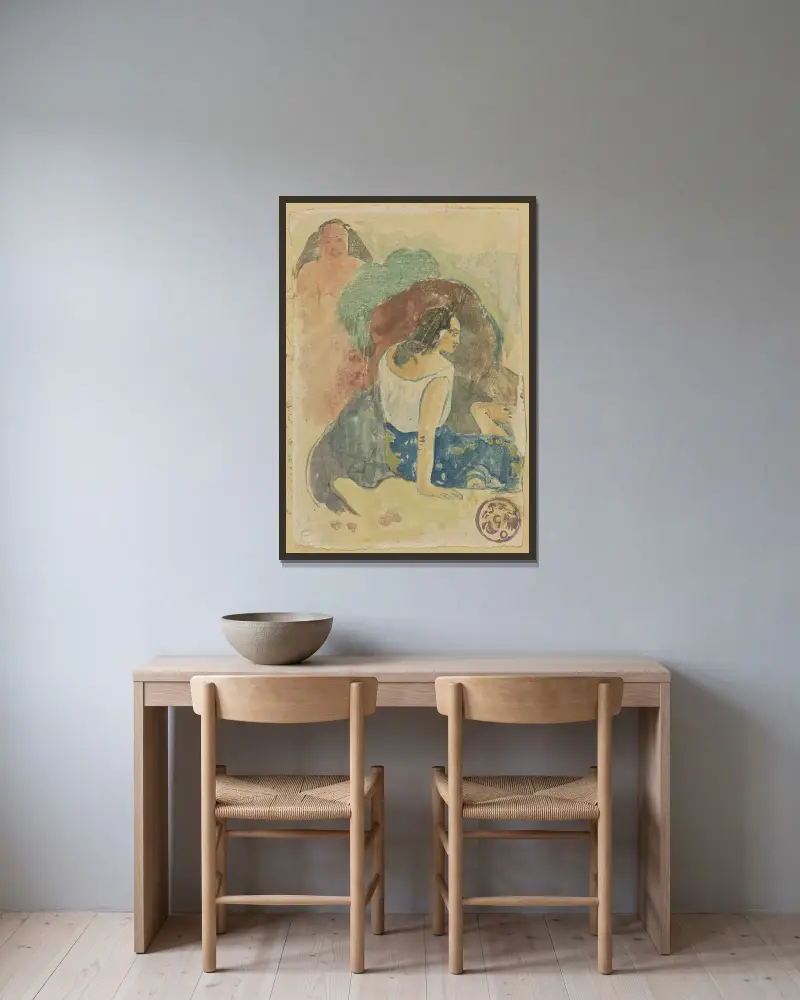 Arearea no Varua Ino (Djävulens ord) av Paul Gauguin inramad på en vägg