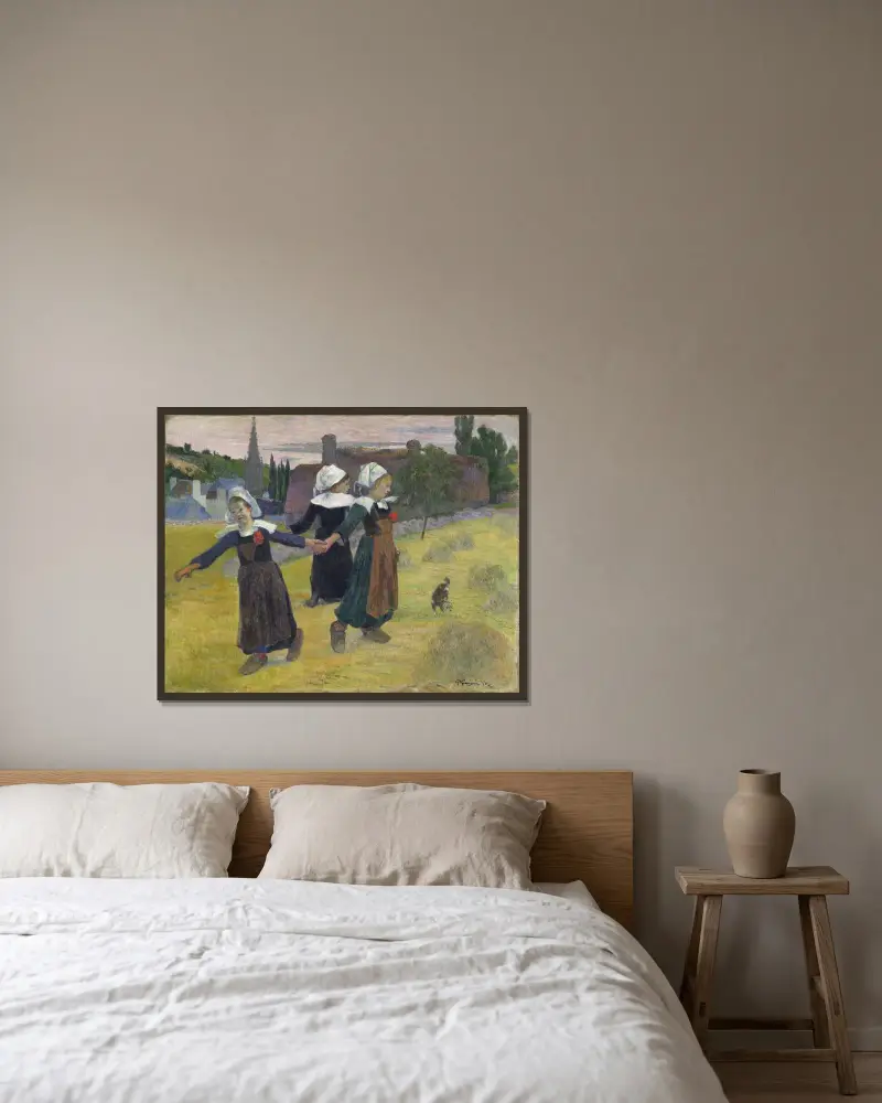 Bretonska flickor dansar, Pont-Aven av Paul Gauguin inramad på en vägg