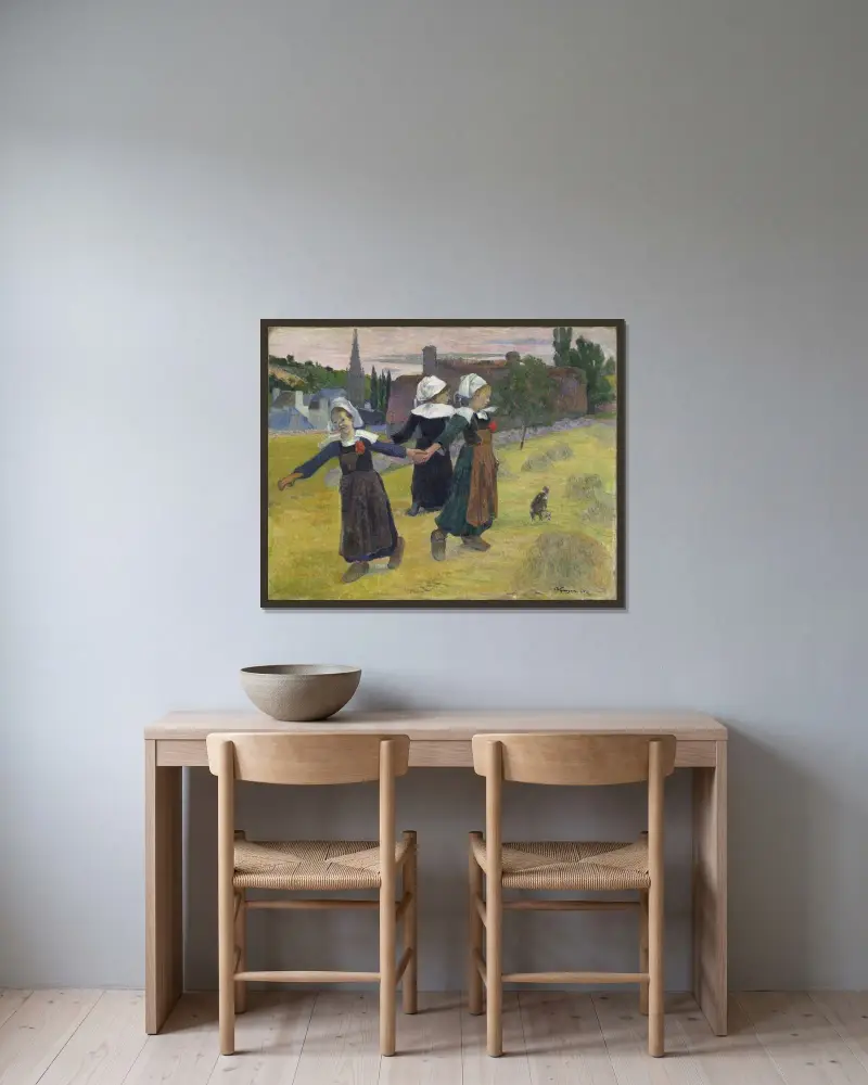Bretonska flickor dansar, Pont-Aven av Paul Gauguin inramad på en vägg