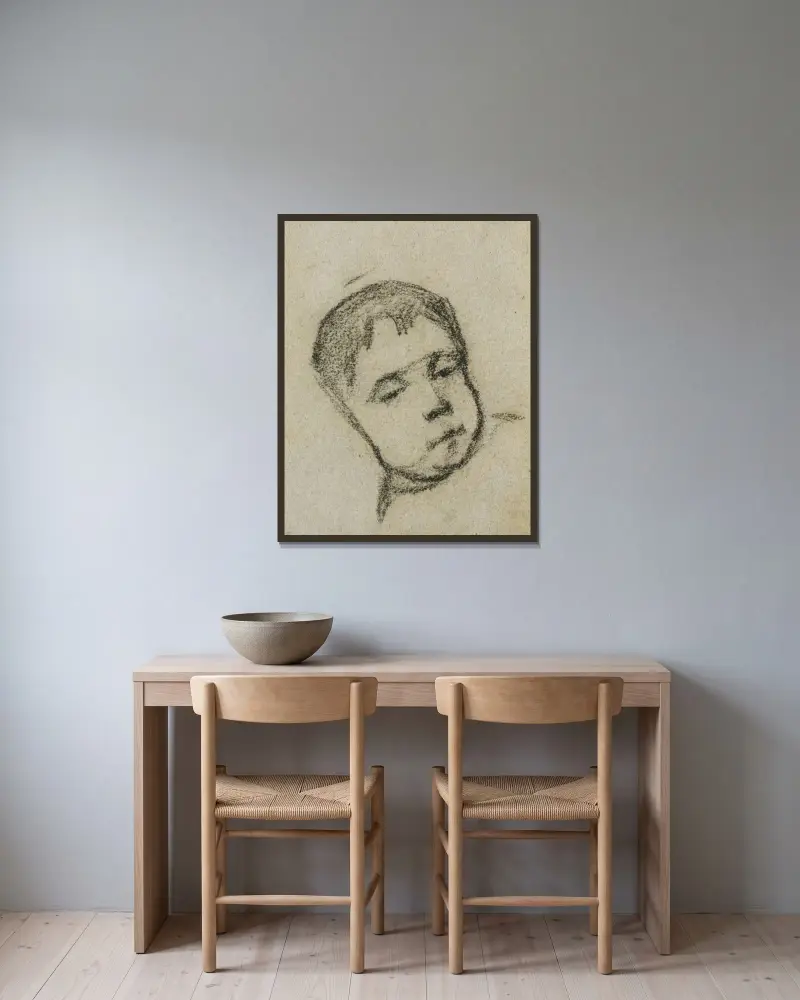 Emil Gauguin als Kind, den Kopf auf einem Kissen von Paul Gauguin gerahmt an einer Wand