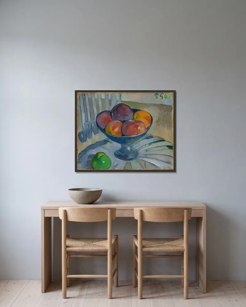 Fruit Dish on a Garden Chair av Paul Gauguin inramad på en vägg
