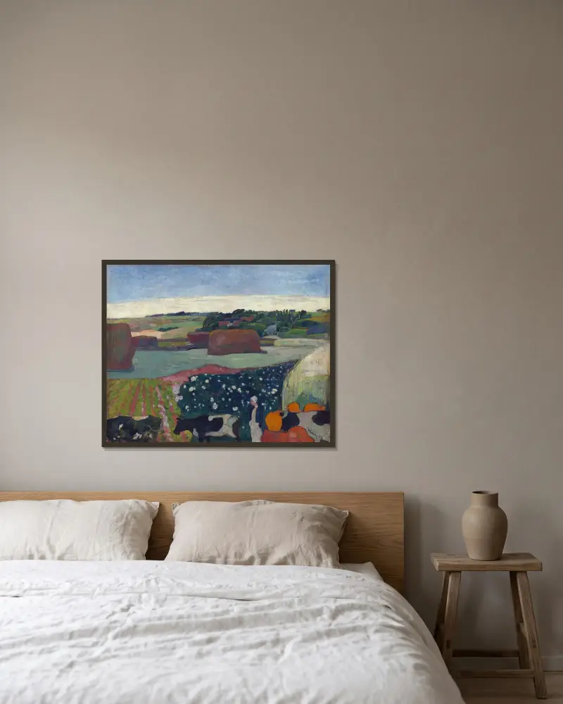 Haystacks in Brittany av Paul Gauguin inramad på en vägg