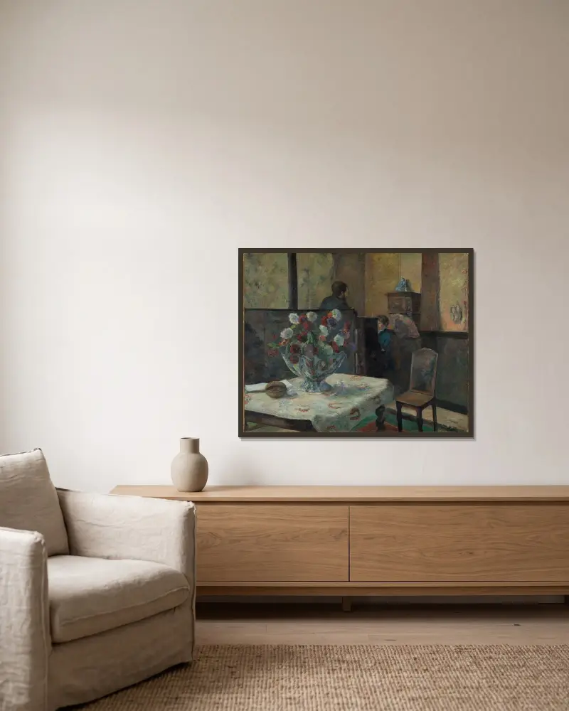 Interior av Paul Gauguin inramad på en vägg