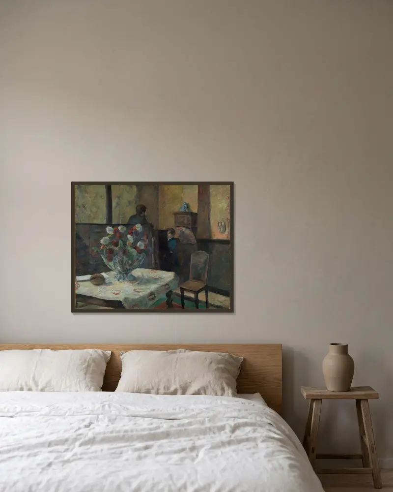 Interior av Paul Gauguin inramad på en vägg