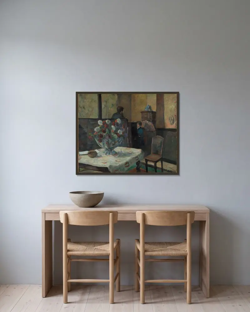 Interior av Paul Gauguin inramad på en vägg