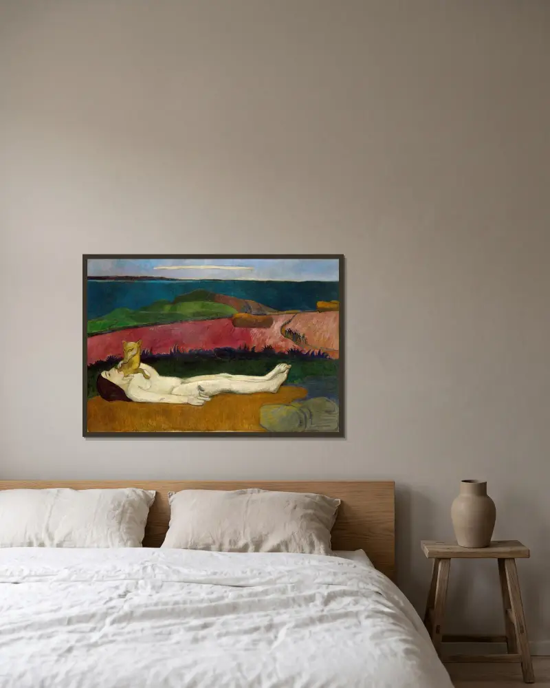 La Perte du pucelage, ou Éveil du printemps av Paul Gauguin inramad på en vägg