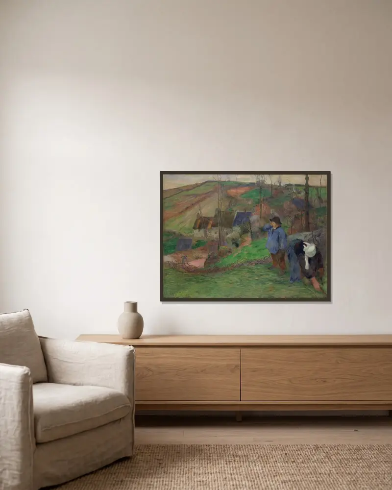 Bretonskt landskap av Paul Gauguin inramad på en vägg