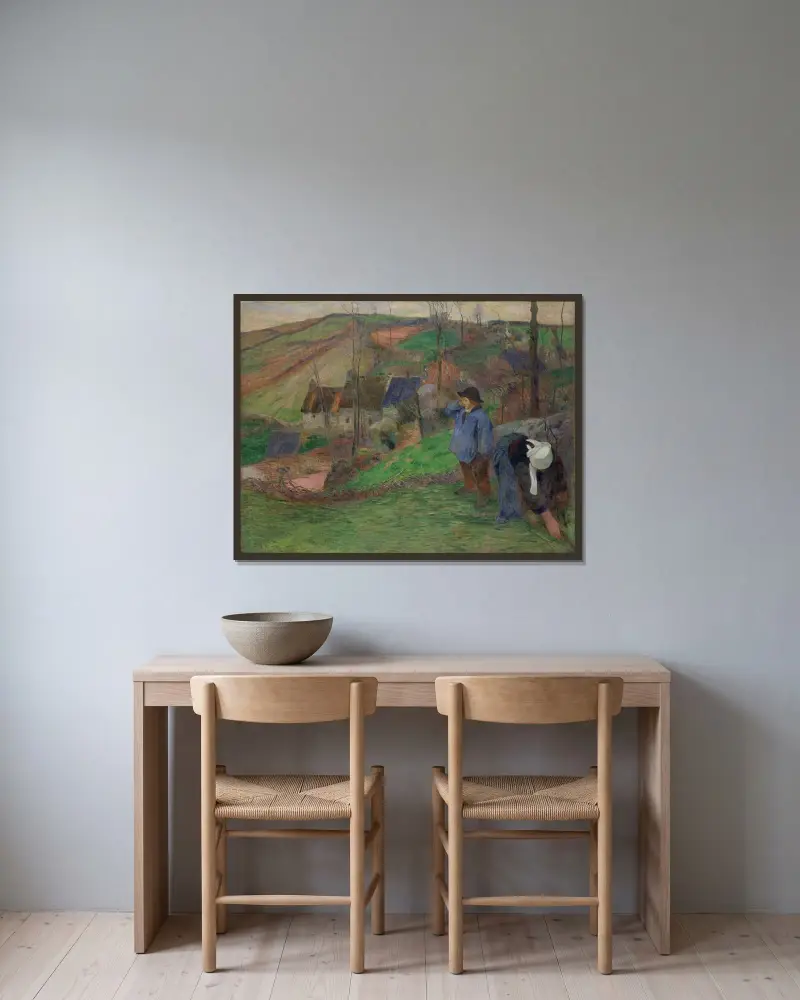 Bretonskt landskap av Paul Gauguin inramad på en vägg