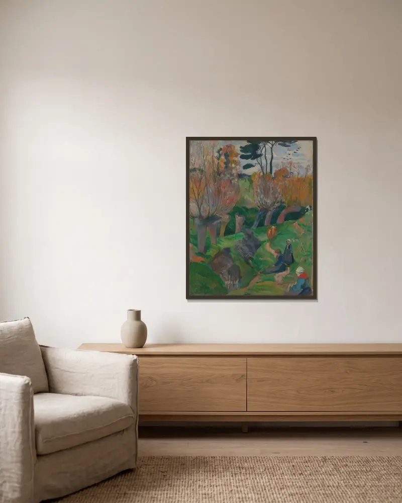 Landscape av Paul Gauguin inramad på en vägg