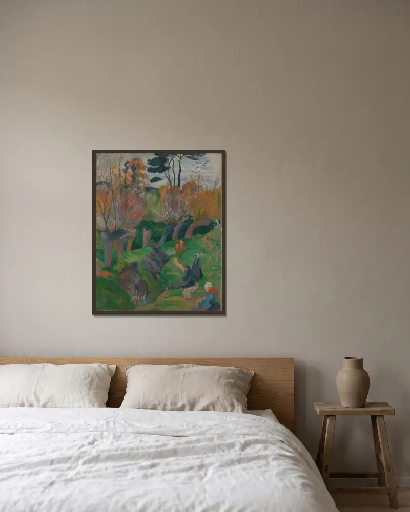 Landscape av Paul Gauguin inramad på en vägg