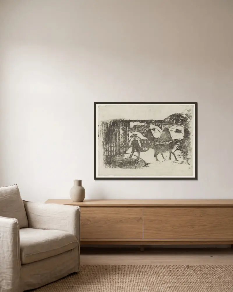 Der Ochsenkarren von Paul Gauguin gerahmt an einer Wand
