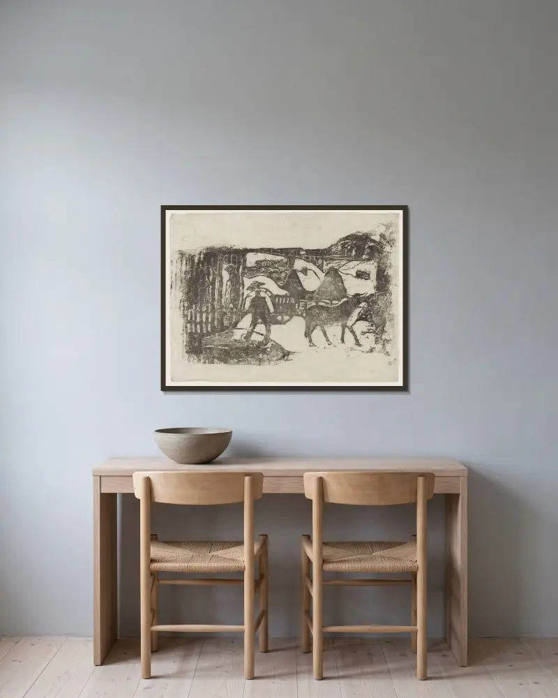 Der Ochsenkarren von Paul Gauguin gerahmt an einer Wand