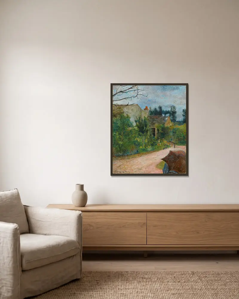 Pissarros trädgård, quai du Pothuis i Pontoise av Paul Gauguin inramad på en vägg