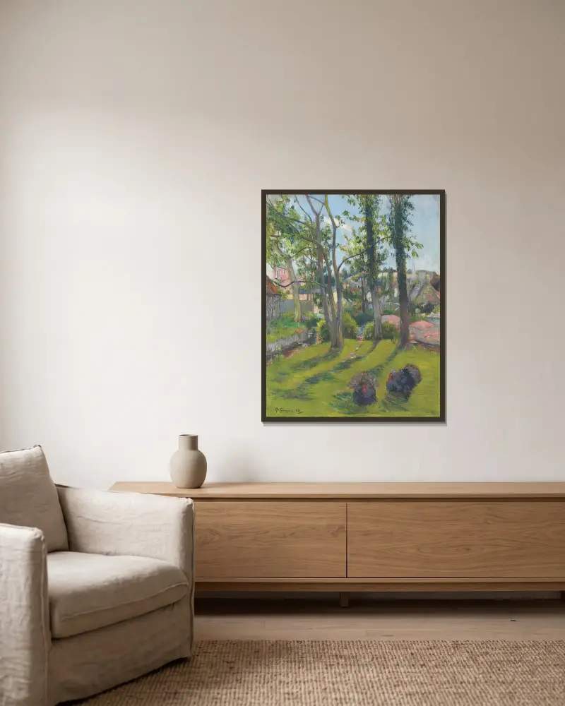 Les dindons, Pont-Aven av Paul Gauguin inramad på en vägg
