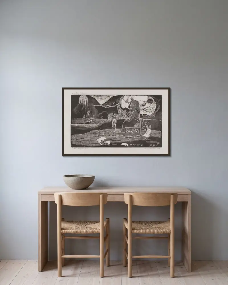 Maruru – nr 1 av Paul Gauguin inramad på en vägg