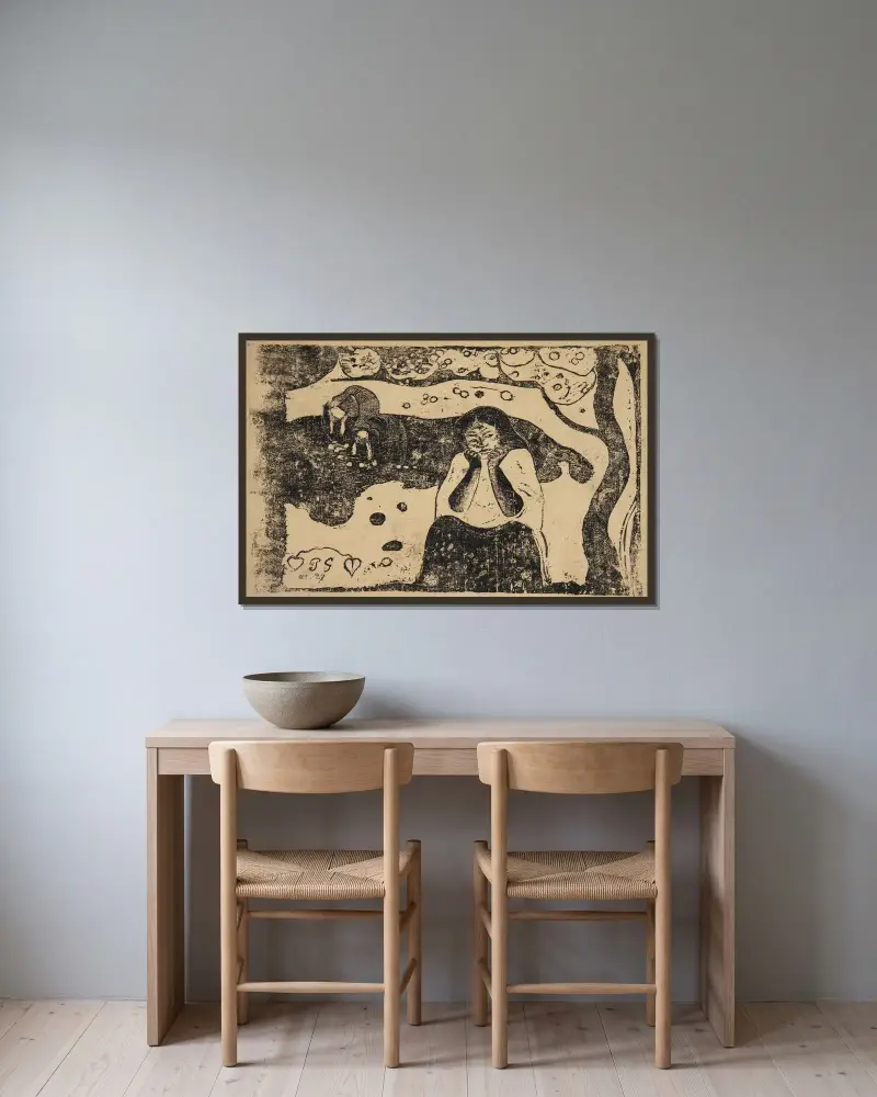 Miséres humaines av Paul Gauguin inramad på en vägg