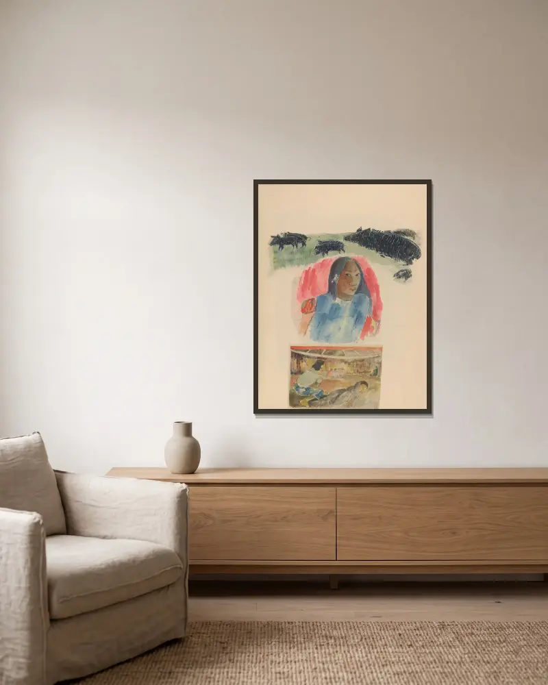 Noanoa Pl.14 av Paul Gauguin inramad på en vägg