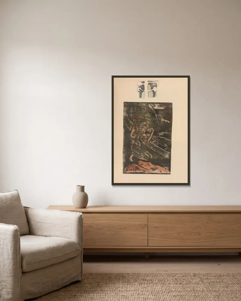 Noa Noa, Blatt 19 von Paul Gauguin gerahmt an einer Wand