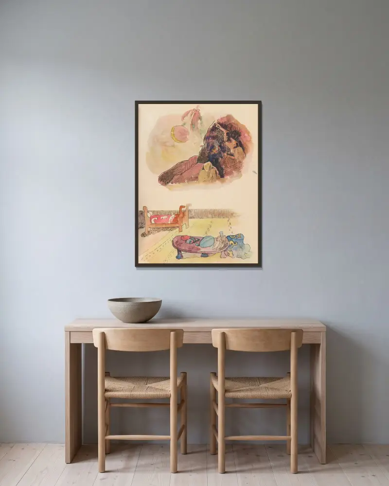 Noanoa Pl.21 av Paul Gauguin inramad på en vägg