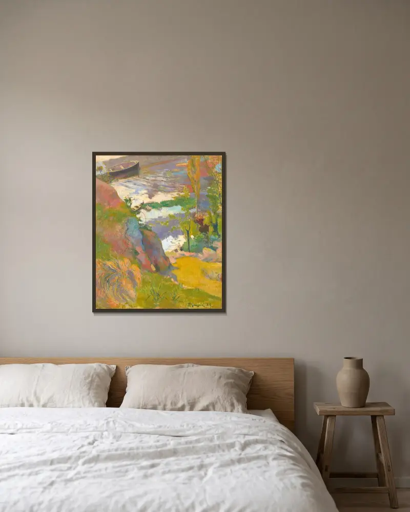 Fischer und Badende an der Aven von Paul Gauguin gerahmt an einer Wand