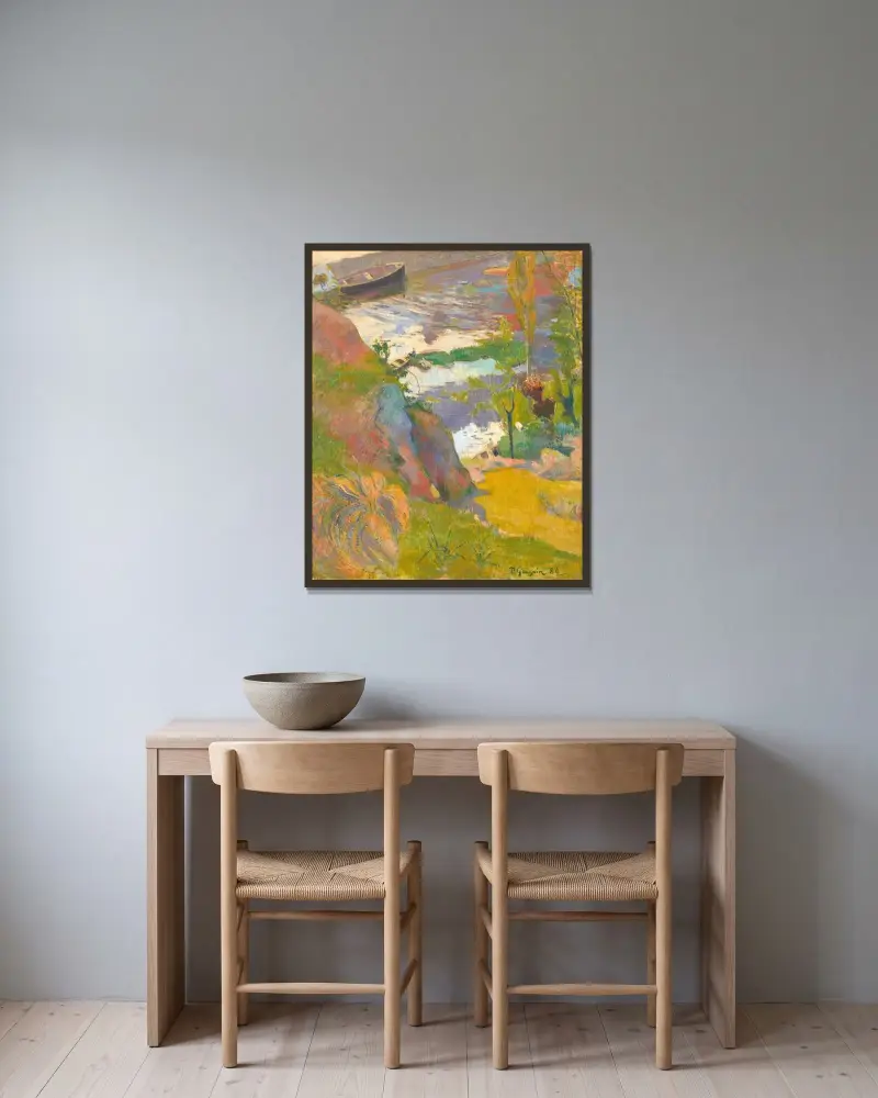 Fischer und Badende an der Aven von Paul Gauguin gerahmt an einer Wand
