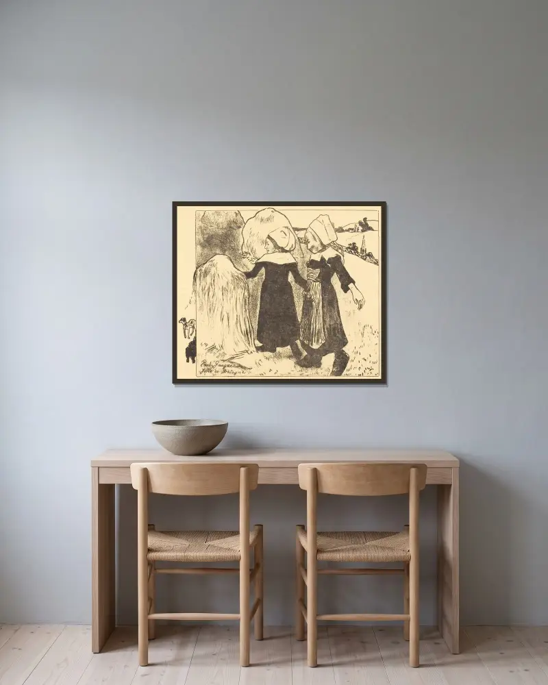 Bretagnes nöjen av Paul Gauguin inramad på en vägg