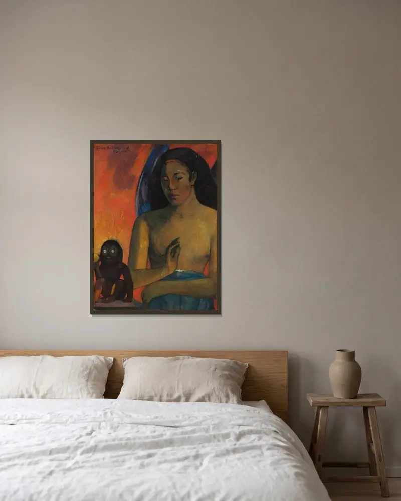Poèmes barbares av Paul Gauguin inramad på en vägg