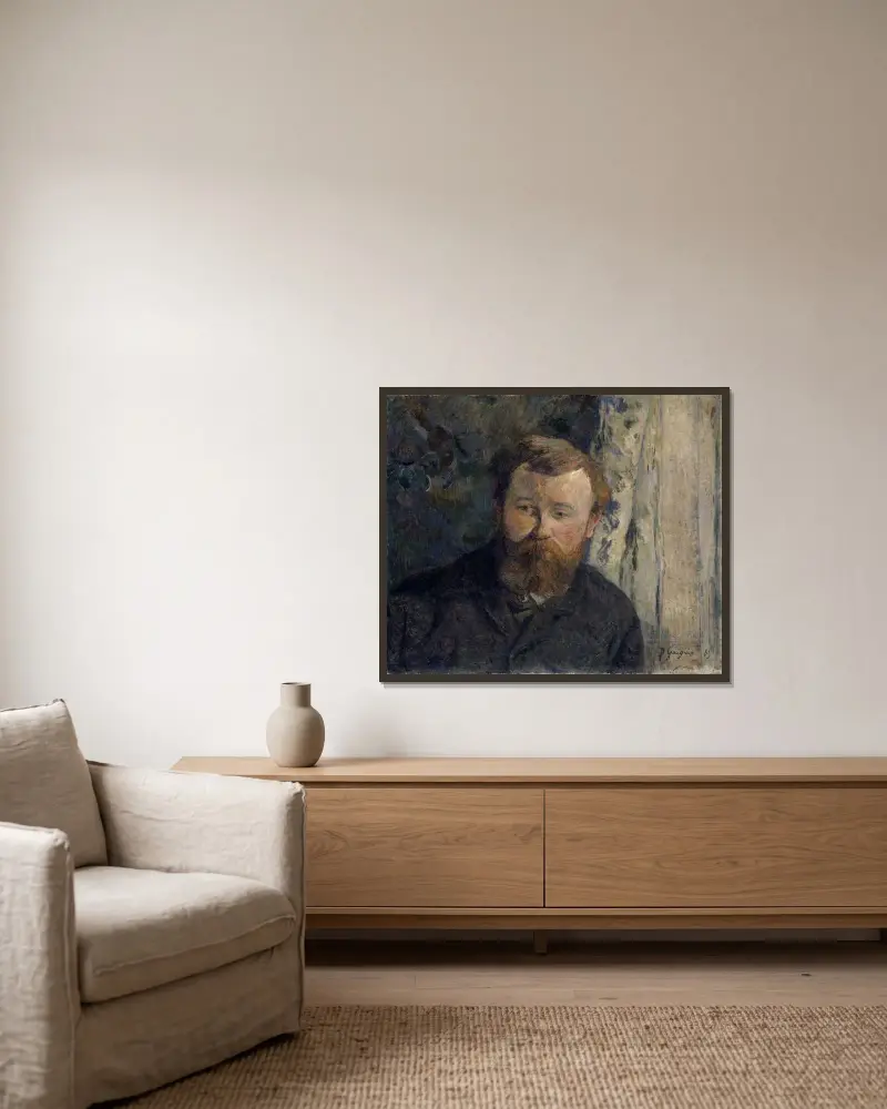 Porträtt av målaren Achille Granchi-Taylor av Paul Gauguin inramad på en vägg